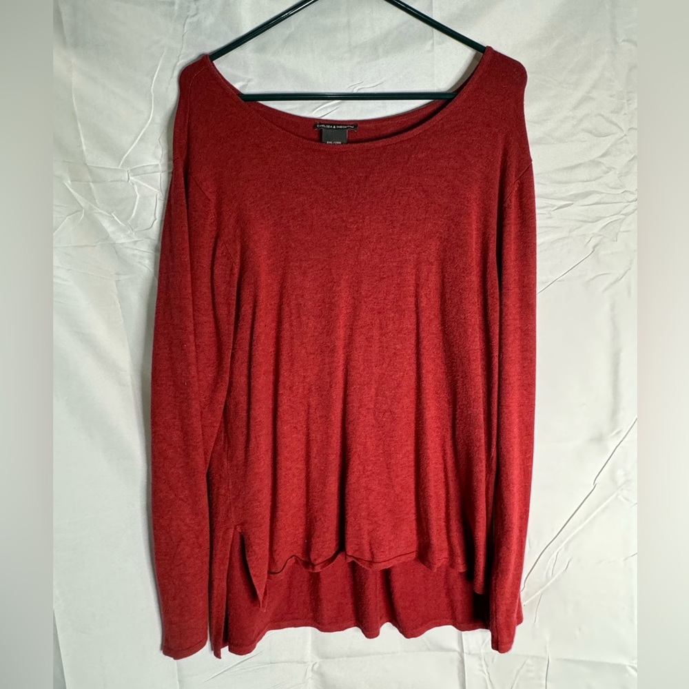 Deep ruby red long sleeve high low blouse 2x